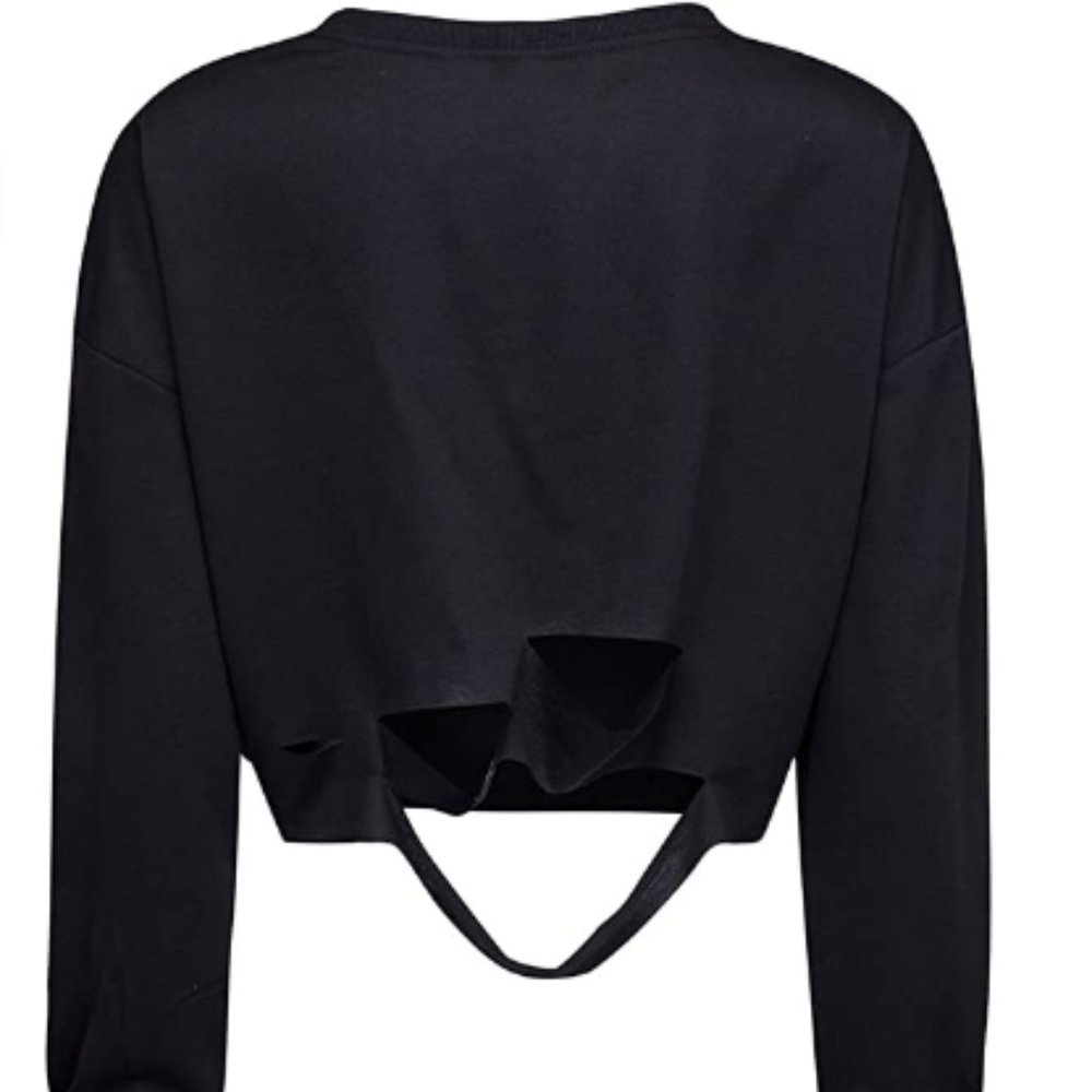 Women Army Green Long Sleeve Cropped Sweatshirt - Picture 2 of 7